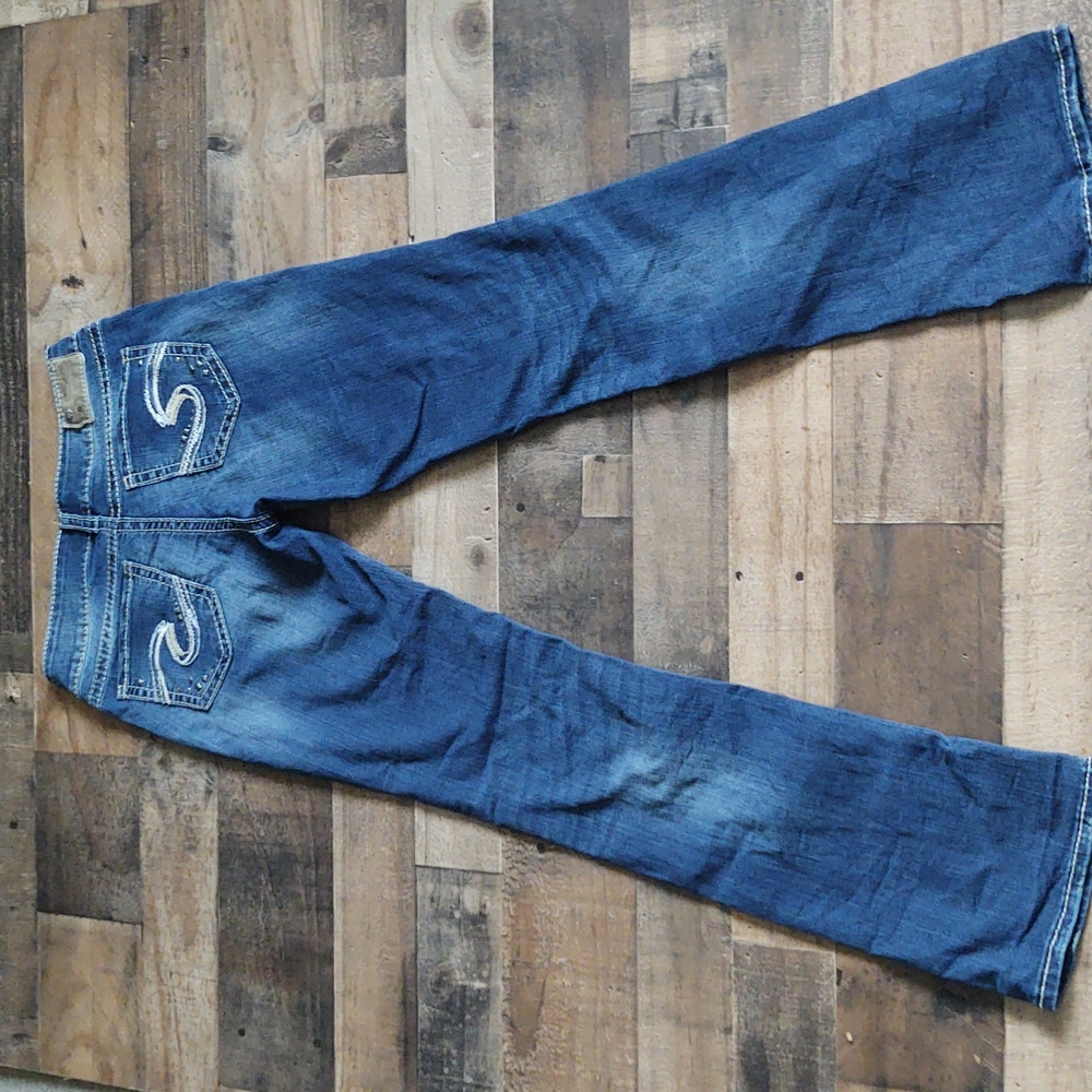 Silver Suki Mid Slim Boot Super Stretch Dark Wash Jeans sz  28× 33 women